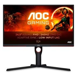 Gaming 25G3ZM - Monitor Full HD da 25 pollici, 240 Hz, 0.5 ms, FreeSync Premium (1920x1080, HDMI, DisplayPort, hub USB), colore nero/rosso