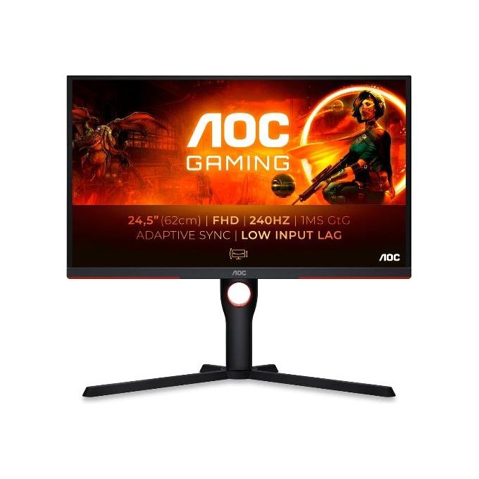AOC Gaming 25G3ZM - Monitor Full HD da 25 pollici, 240 Hz, 0.5 ms, FreeSync Premium (1920x1080, HDMI, DisplayPort, hub USB), colore nero/rosso