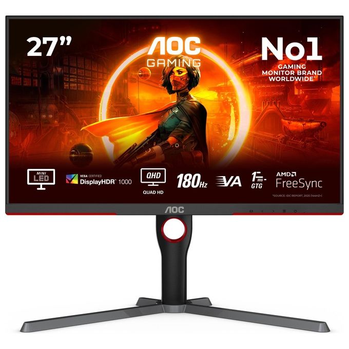Aoc G3 Q27G3XMN/BK Monitor PC 27" Quad HD VA 180 Hz (Nero - Rosso)