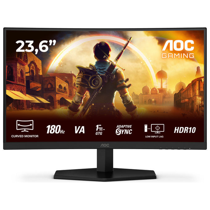 Aoc Monitor Gaming Curvo 24'' Full Hd 180Hz Nero Rosso