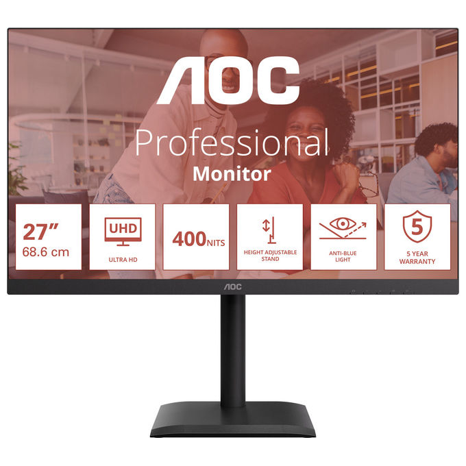 Aoc E4 U27E4CV Monitor PC 27" 4K Ultra HD IPS 75 Hz (Nero)