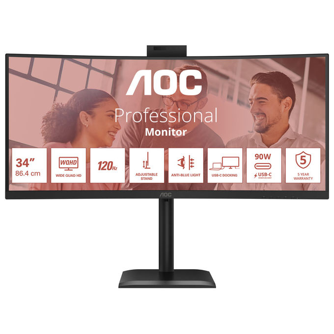 AOC, Monitor PC 34'' UltraWide Quad HD LED, Nero, CU34E4CW