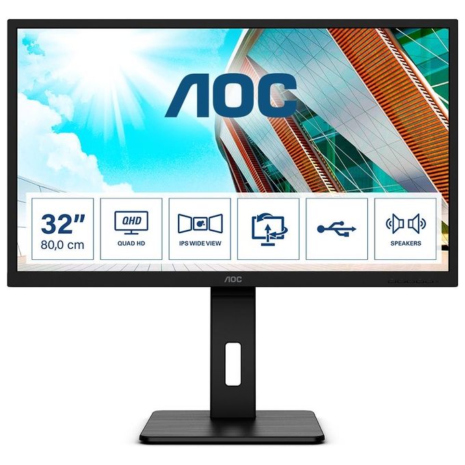 AOC Monitor 31.5" LED IPS Q32P2 2560x1440 2K Ultra HD Tempo di risposta 4 ms