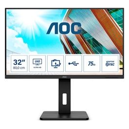 U32P2 - Monitor UHD da 32 pollici, regolabile in altezza (3840 x 2160, 75 Hz, HDMI 2.0, DisplayPort, hub USB), colore: Nero