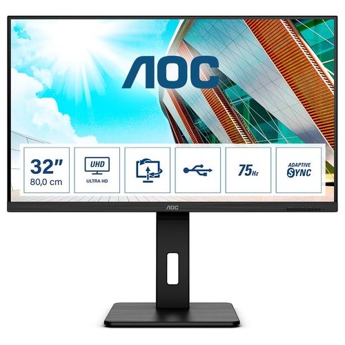 AOC Monitor 31.5" LED U32P2 3840x2160 4K Ultra HD Tempo di Risposta 4 ms