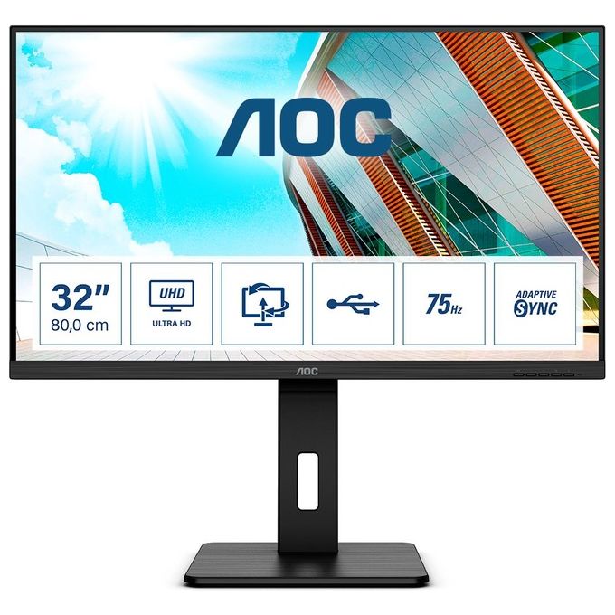 AOC Monitor 31.5" LED U32P2 3840x2160 4K Ultra HD Tempo di Risposta 4 ms