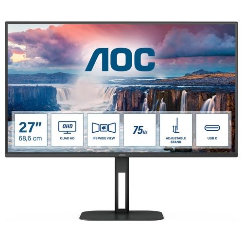 AOC Monitor 27" LED IPS Q27V5C / BK 2560 x 1440 4K Ultra HD Tempo di Risposta 4 ms Nero