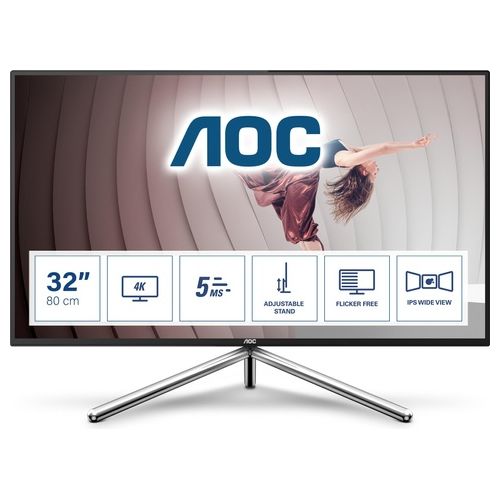 AOC Monitor 31.5" LED IPS U32U1 3840x2160 4K Ultra HD Tempo di Risposta 5 ms Nero