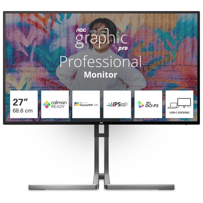 Aoc U27U3CV Monitor PC 27" 4K Ultra HD Nano IPS 60 Hz (Nero)