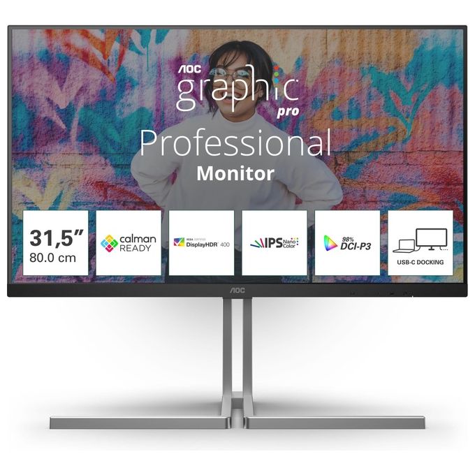 Aoc U32U3CV Monitor PC 31,5" 4K Ultra HD Nano IPS 60 Hz (Nero)