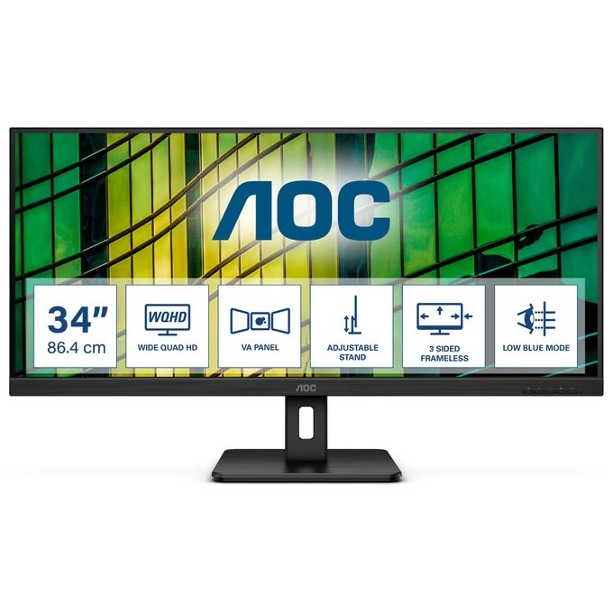 Image of AOC U34E2M Monitor Pc 34'' 3440x1440 Pixel Wide Quad HD Nero
