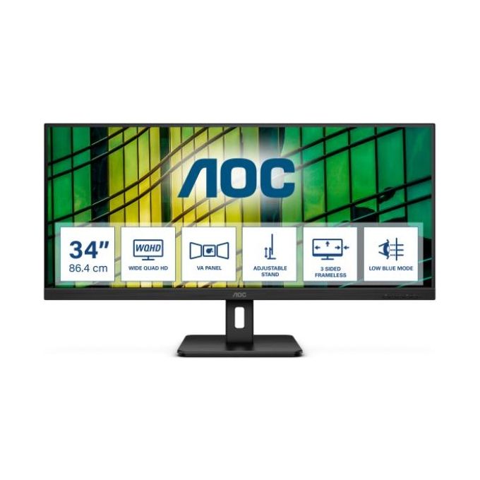 AOC U34E2M Monitor Pc 34" 3440x1440 Pixel Wide Quad HD Nero