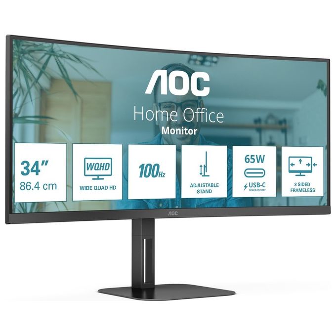 Image of AOC V5 CU34V5C Monitor Pc 34'' 3440x1440 Pixel Wide Quad Hd Led Nero