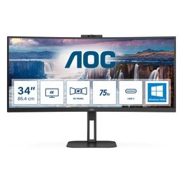 AOC CU34V5CW - Monitor curvo WQHD da 34 pollici, webcam da 2 MP, altoparlante, altezza regolabile (3440 x 1440, 100 Hz, HDMI, DisplayPort, USB-C, hub USB) Nero Visita lo Store di AOC