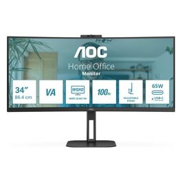 CU34V5CW - Monitor curvo WQHD da 34 pollici, webcam da 2 MP, altoparlante, altezza regolabile (3440 x 1440, 100 Hz, HDMI, DisplayPort, USB-C, hub USB) Nero Visita lo Store di AOC