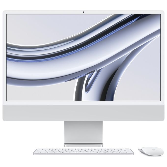 Apple Computer Desktop All-in-One iMac con Chip M3 CPU 8-Core GPU 10-Core Display Retina 4.5K 24'' 8Gb di Memoria Unificata 512Gb di Archiviazione Ssd Accessori in Tinta Color Argento