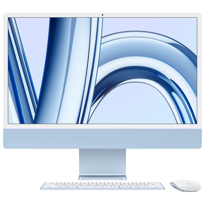 Apple Computer Desktop All-in-One iMac con Chip M3 Cpu 8-Core Gpu 10-Core Display Retina 4.5k 24'' 8Gb Di Memoria Unificata 512Gb di Archiviazione Ssd Accessori in Tinta Color Azzurro