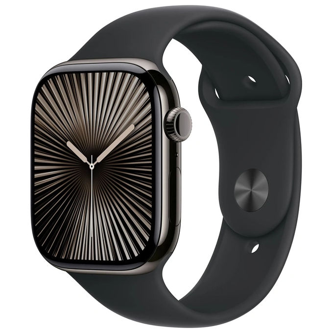 Apple Watch 10 42mm GPS + Cellular Cassa in titanio ardesia con Cinturino Sport nero - M-L
