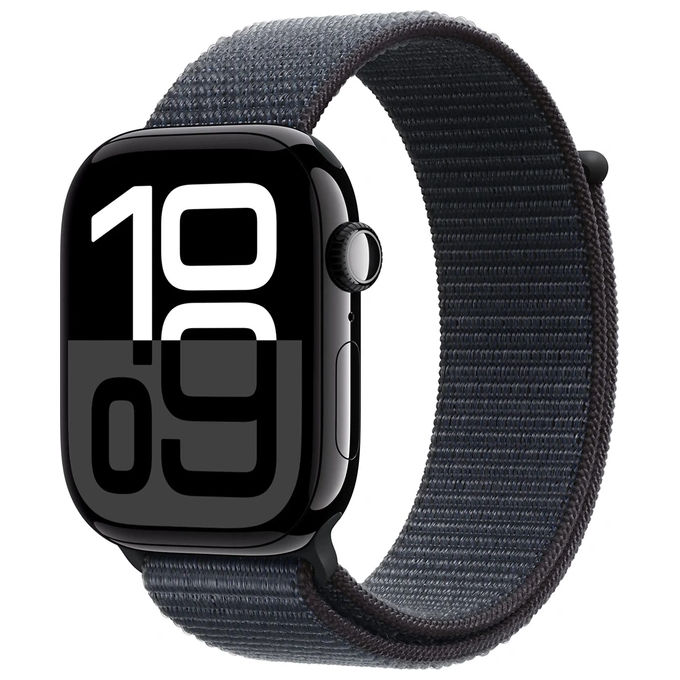 Image of Apple Watch 10 42mm GPS Cassa in alluminio Jet nero con Sport Loop inchiostro