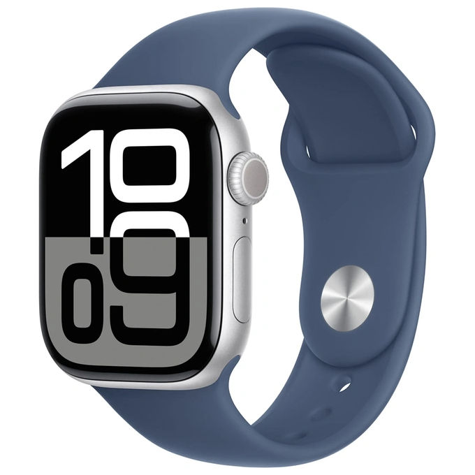 Image of Apple Watch 10 42mm GPS Cassa in alluminio color argento con Cinturino Sport denim - S-M