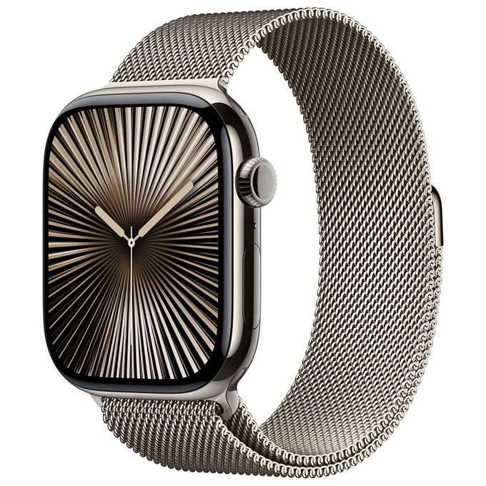 Apple Watch 10 46mm GPS + Cellular Cassa in titanio naturale con Loop in maglia milanese naturale - M-L