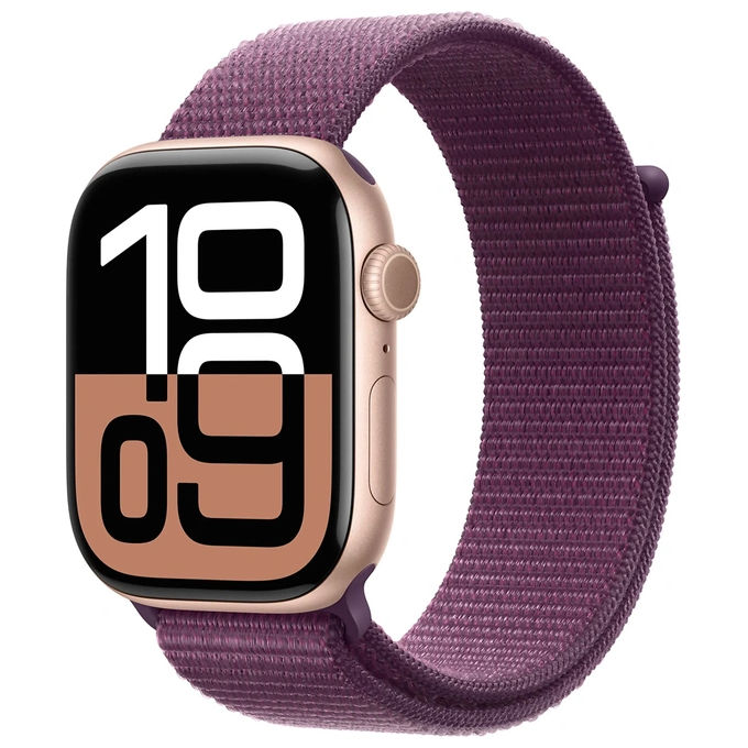 Apple Watch 10 46mm GPS + Cellular Cassa in alluminio oro rosa con Sport Loop prugna