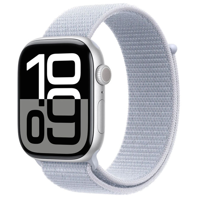 Apple Watch 10 46mm GPS Cassa in alluminio color argento con Sport Loop nuvola azzurra
