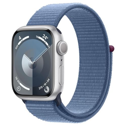 Apple Watch 9 45mm GPS Cassa in alluminio argento con cinturino Sport Loop blu inverno Europa