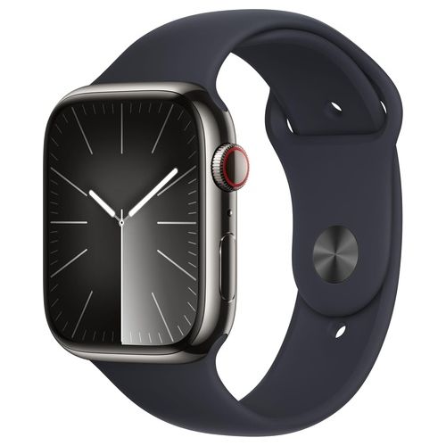 Apple Watch 9 41mm GPS + Cellular Cassa in Acciaio Inossidabile Grafite e Cinturino Sport Mezzanotte M/L