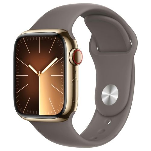 Apple Watch 9 41mm GPS + Cellular Cassa in Acciaio Inossidabile Oro e Cinturino Sport Grigio Creta M/L Italia