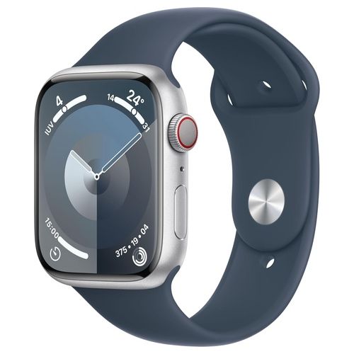 Apple Watch 9 41mm GPS + Cellular Cassa in Alluminio Argento e Cinturino Sport Blu Tempesta M/L