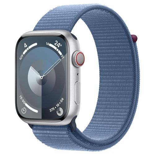 Apple Watch 9 45mm GPS + Cellular Cassa in Alluminio Argento e Sport Loop Blu Inverno
