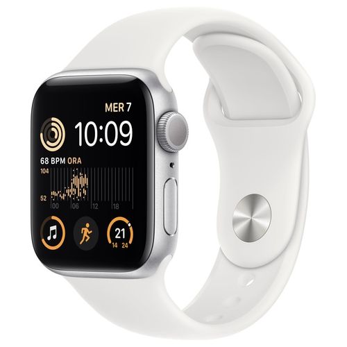 Apple Watch SE 2022 40mm Silver Aluminium Case White Sport Band EU