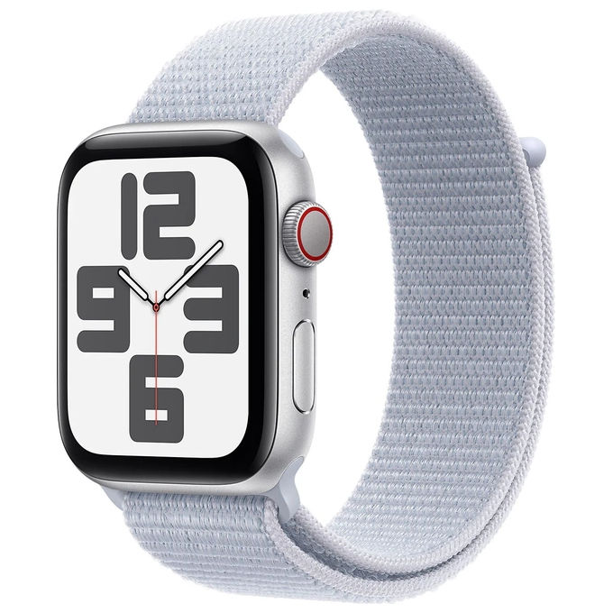 Apple Watch SE 44mm GPS + Cellular Cassa in alluminio color argento con Sport Loop nuvola azzurra