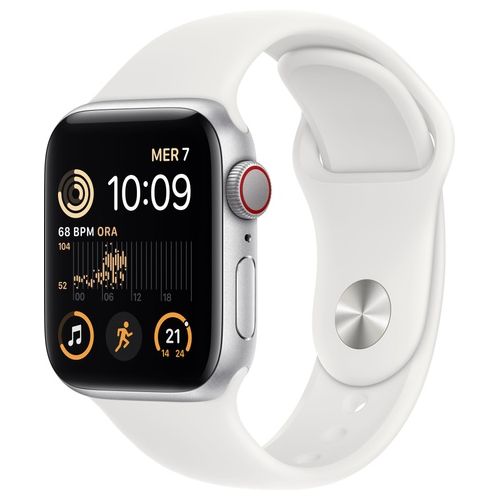 Apple Watch SE 40mm GPS + Cellular Cassa in Alluminio color Argento con Cinturino Sport Bianco