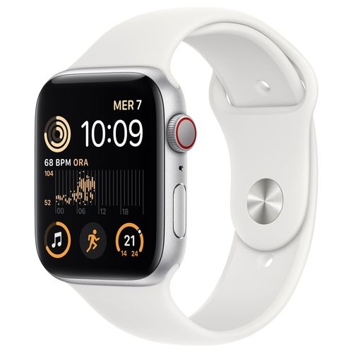 Apple Watch SE 44mm GPS + Cellular Casa Argento in alluminio Cinturino Sport bianco Regular 