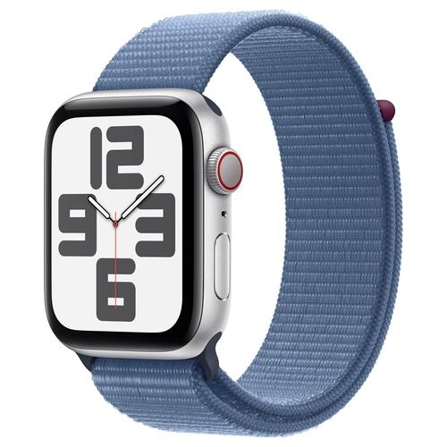 Apple Watch SE 44mm GPS + Cellular Cassa in Alluminio Argento e Sport Loop Blu Inverno