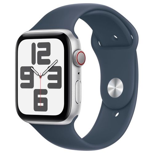Apple Watch SE 44mm GPS + Cellular Cassa in Alluminio Argento e Cinturino Sport Blu Tempesta S/M