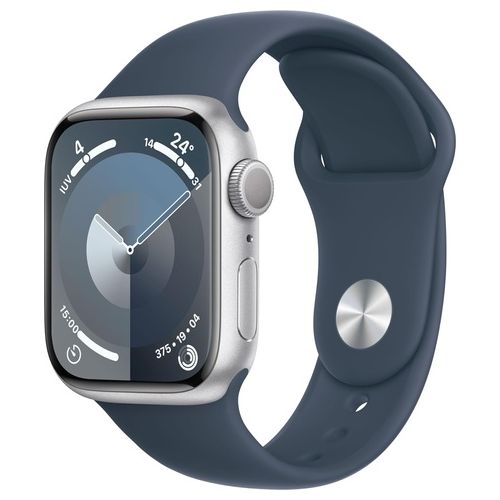 Apple Watch 9 41mm GPS alluminio argento con cinturino Sport Blu tempesta M/L Europa