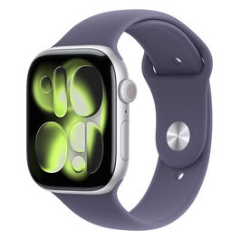 Apple, Watch Series 11 GPS, 46mm, Cassa Alluminio Argento, Sport Band Viola Nebbia