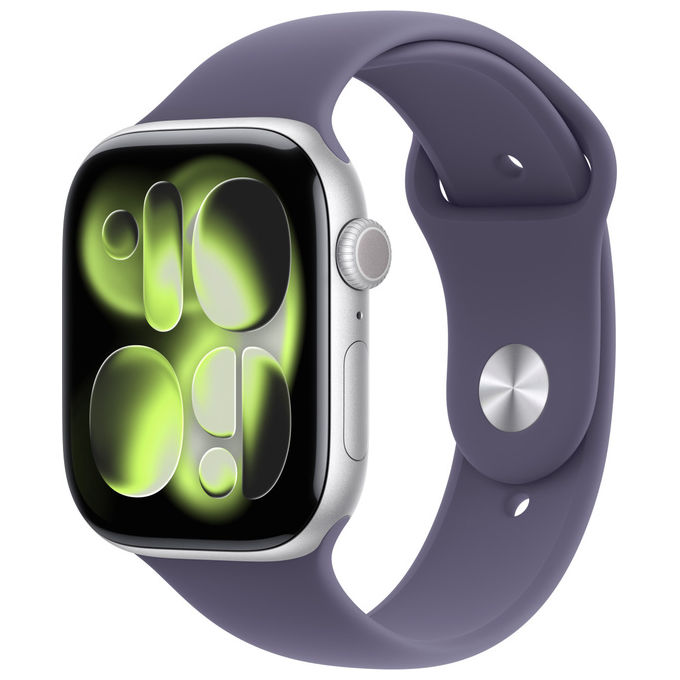Apple Watch Series 11 GPS + Cellular 46mm Cassa Alluminio Argento con Sport Band Viola Nebbia - S/M