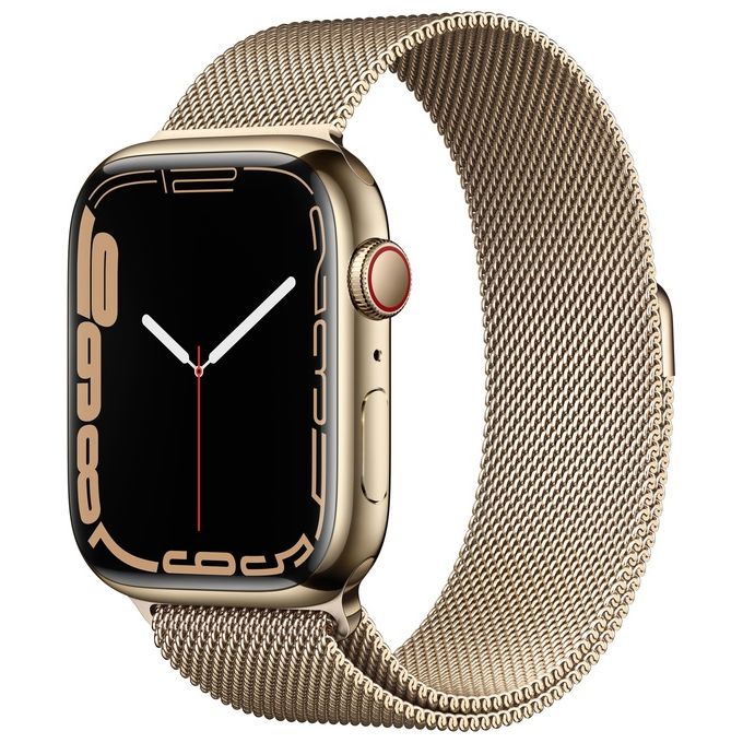 Apple Watch Series 7 GPS e Cellular Cassa 45mm in Acciaio Inossidabile Color Oro con Loop in Maglia Milanese Color Oro