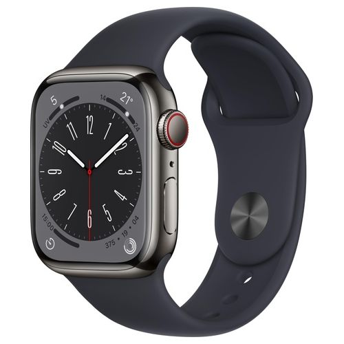 Apple Watch 8 41mm GPS + Cellular Cassa Grafite in acciaio cinturino Sport Mezzanotte Regular