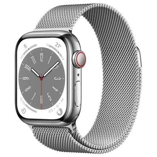 Apple Watch 8 41mm GPS + Cellular Cassa Argento in acciaio cinturino Loop Milanese Argento