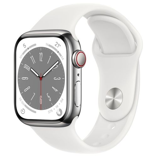 Apple Watch 8 41mm GPS + Cellular Cassa Argento in acciaio cinturino Sport Bianco Regular