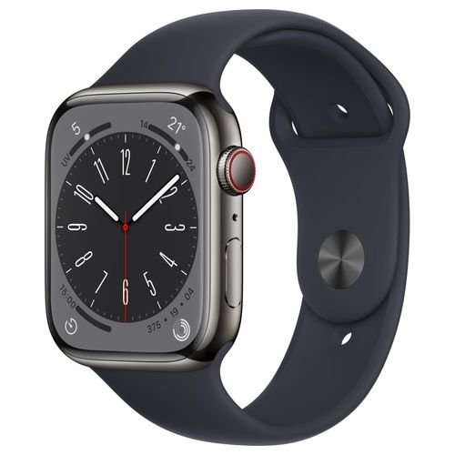 Apple Watch 8 45mm GPS + Cellular Cassa Grafite in acciaio cinturino Sport Mezzanotte Regular