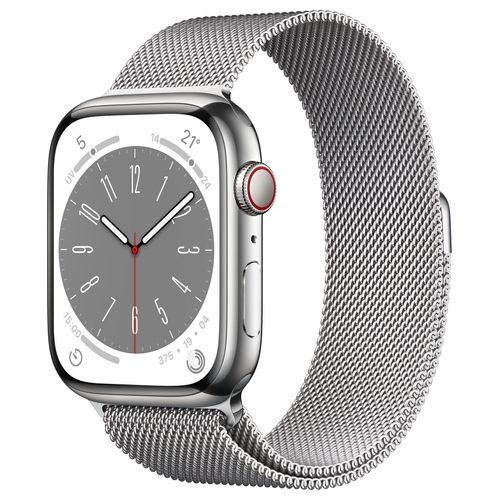 Apple Watch 8 45mm GPS + Cellular Cassa Argento in acciaio cinturino Loop Milanese Argento