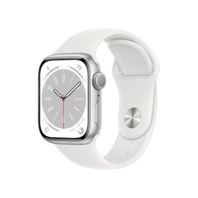 Apple Watch 8 41mm GPS Cassa in Alluminio color Argento con Cinturino Sport Bianco Italia