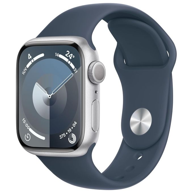 Apple Watch 9 41mm GPS Cassa in alluminio argento con cinturino Sport Blu tempesta S-M Italia