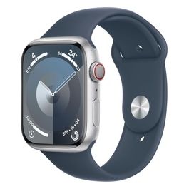 Apple Watch 9 45mm GPS + Cellular Cassa in Alluminio Argento e Cinturino Sport Blu Tempesta S/M